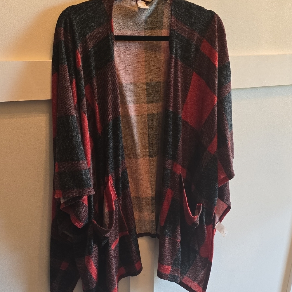 Plaid Open Front Women Sweater